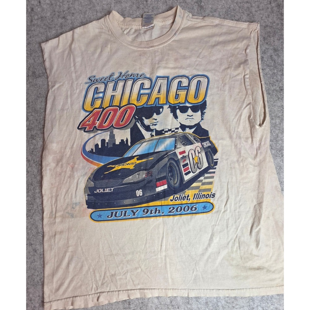 Vintage Chicago 400 Racing Tank Top XL Cream Distressed 2006 Graphic Streetwear